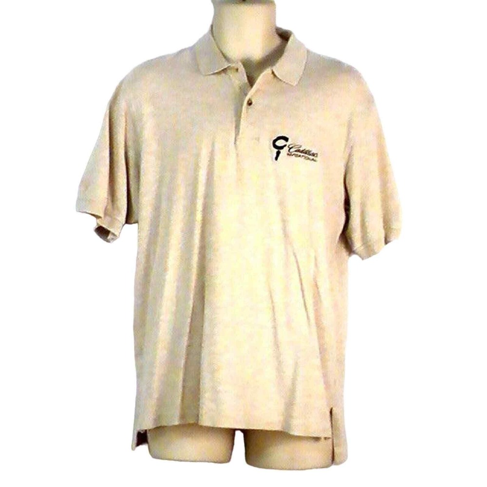 IZOD Club Men's Golf Polo Short‎ Sleeve Shirt Cream Cadillac Invitational Medium